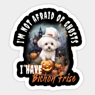 Bichon Frise Dog Ghost Guardian Vintage Halloween Funny Sticker